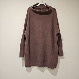 Free People Women's Oversized Turtleneck Sweater Dress, Size Large, Brown